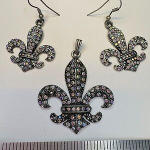 Fleur-di-lis crystal AB pendant and earrings
